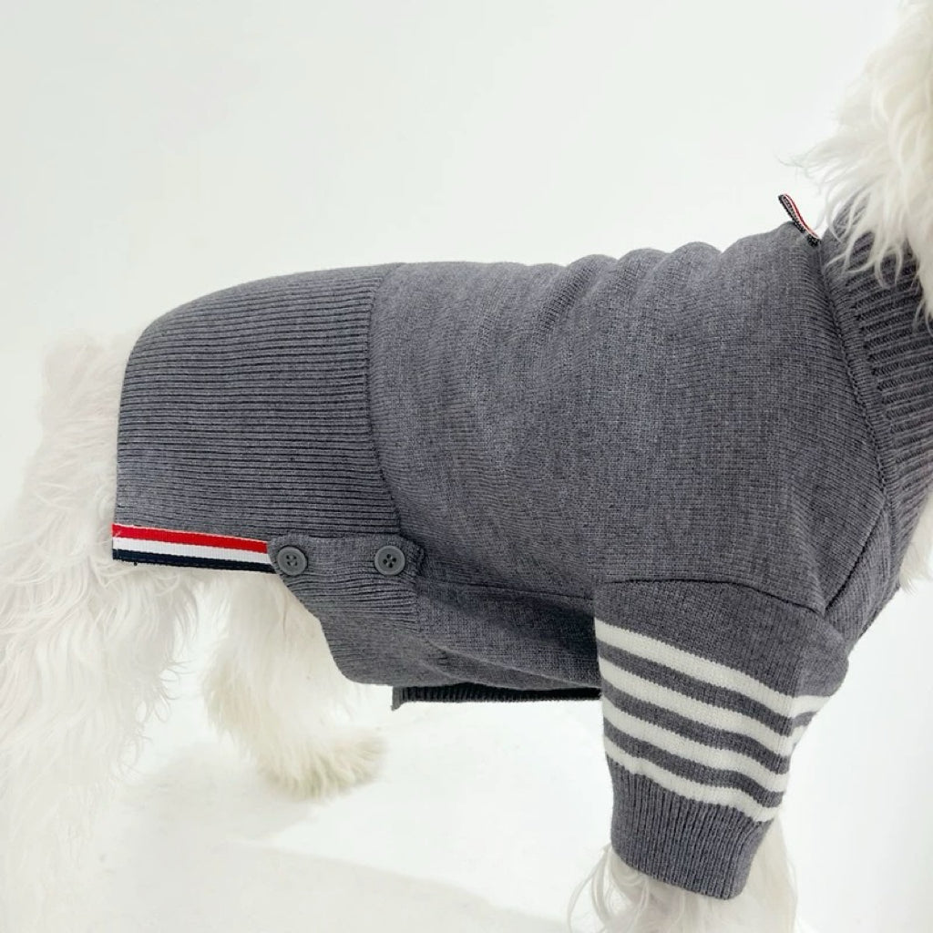 Pet Buttoned Striped Sweater Cardigan