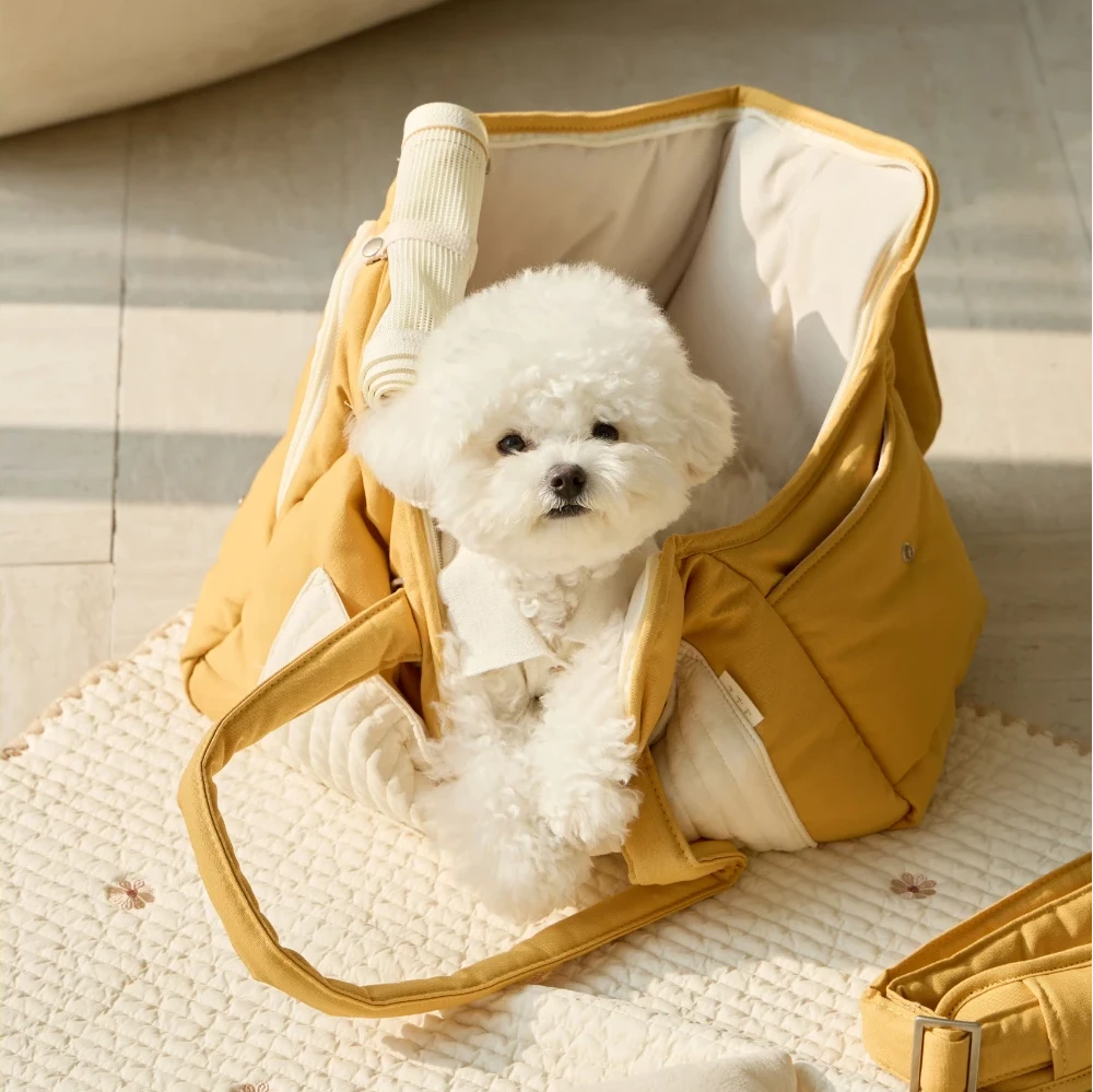 Ba&ttang-Quilted Pocket Two in One Shoulder Bag Yellow - kikiandpuppies