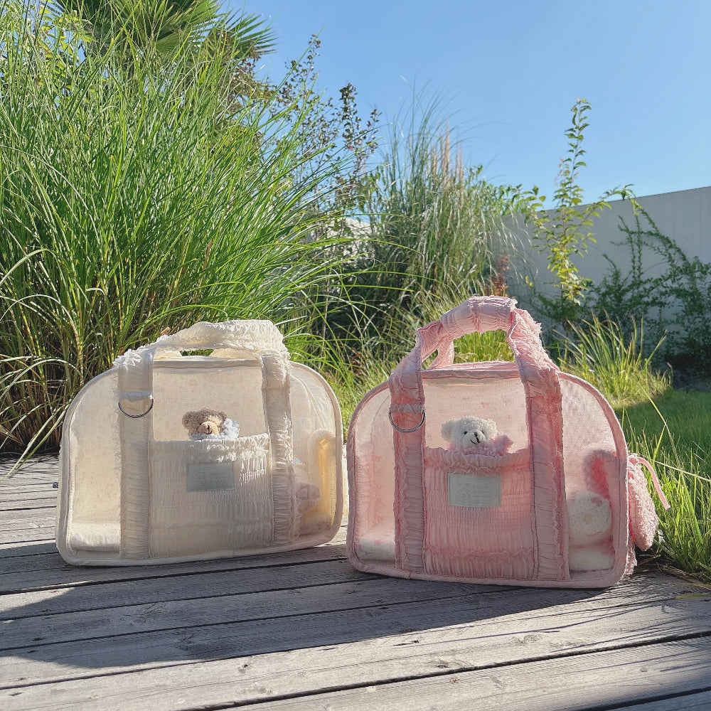 Ajibaek Cube See-through Blush Pink♡ Pet Carrier Bag With Cushion