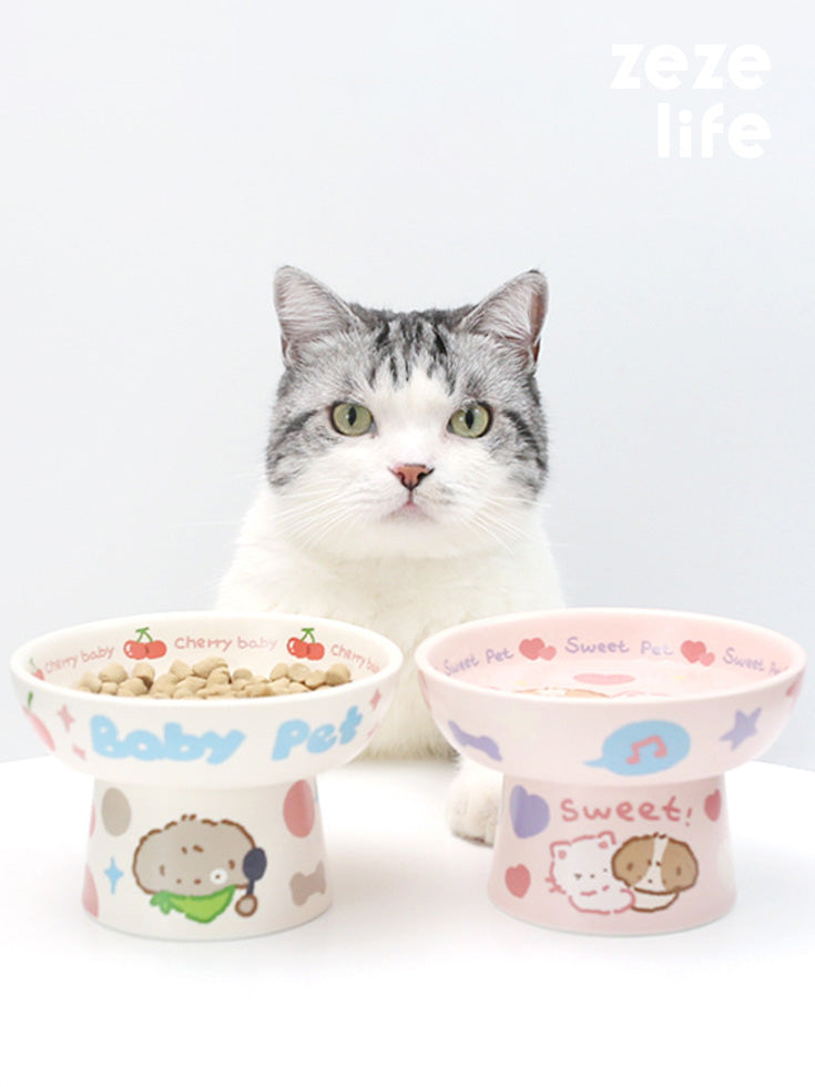 Childlike Standed Ceramic Cat Pet Bowls