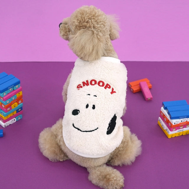 Snoopy Peanuts Plush Vest Dog Jacket – White - kikiandpuppies