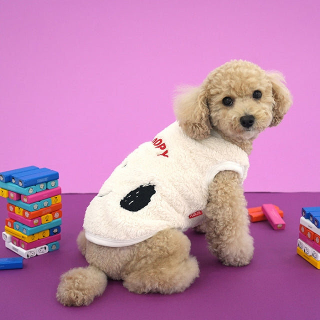 Snoopy Peanuts Plush Vest Dog Jacket – White - kikiandpuppies