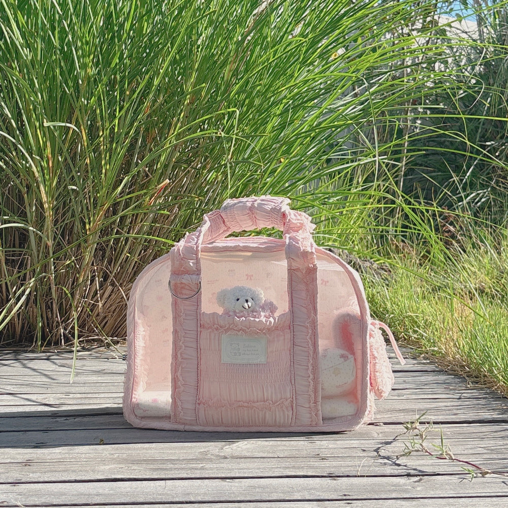 Ajibaek Cube See-through Blush Pink♡ Pet Carrier Bag With Cushion