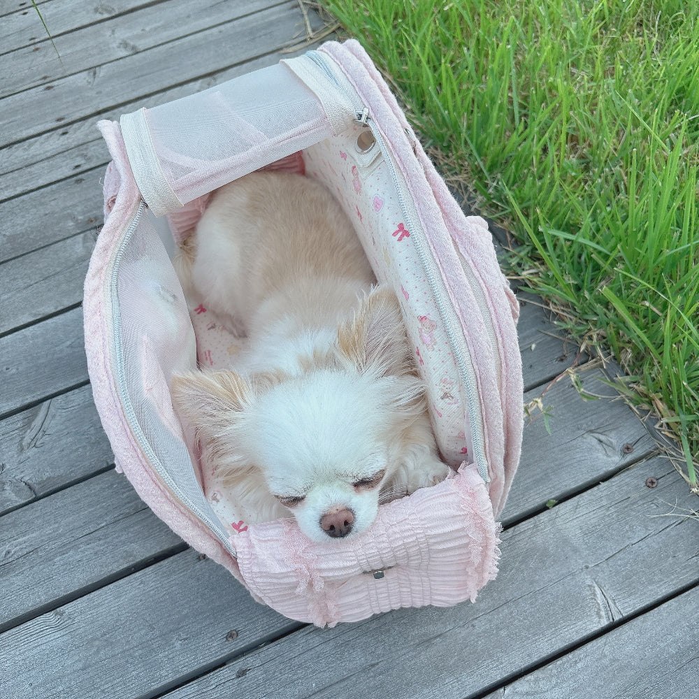 Ajibaek Cube See-through Blush Pink♡ Pet Carrier Bag With Cushion
