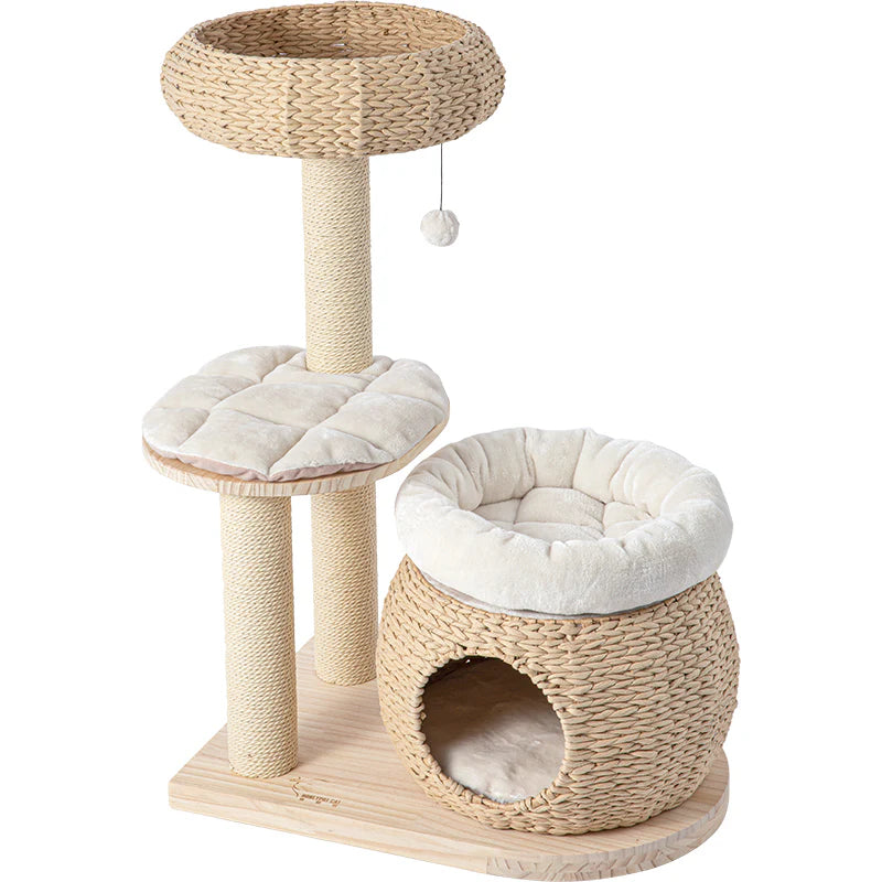 HONEYPOT TORA  CAT Rattan Solid Wood Cat Tree – Designer Cat Furniture 95cm-141cm