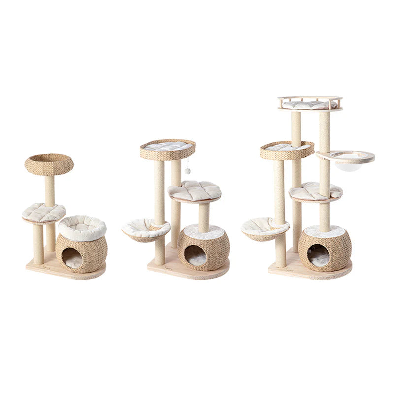 HONEYPOT TORA  CAT Rattan Solid Wood Cat Tree – Designer Cat Furniture 95cm-141cm