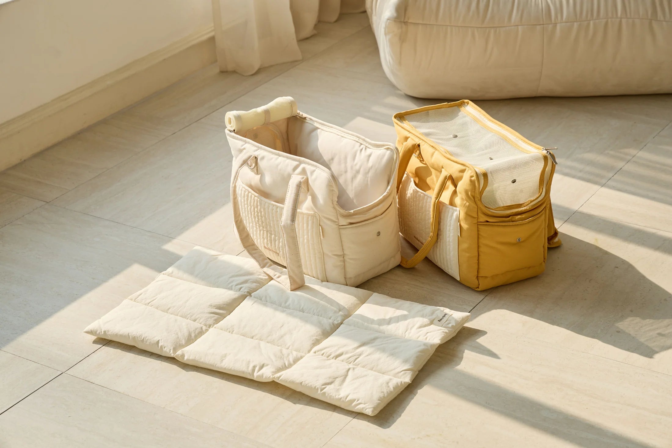 Ba&ttang-Quilted Pocket Two in One Shoulder Bag Yellow - kikiandpuppies