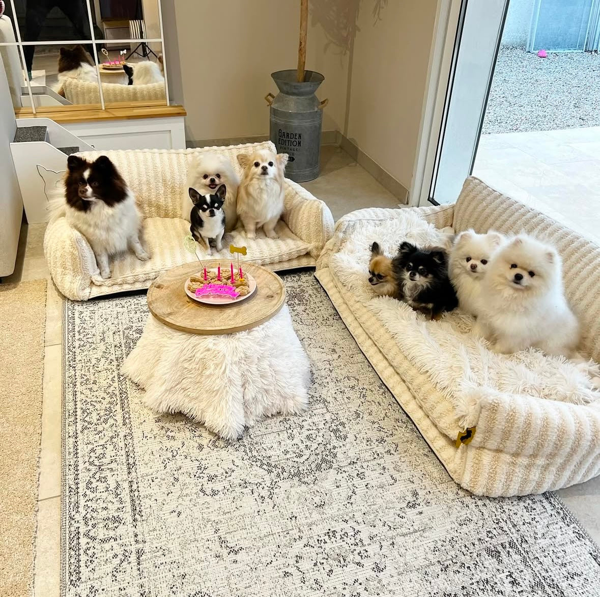 Trendy Striped Faux Lambswool Double Layer Dog & Cat Sofa Bed
