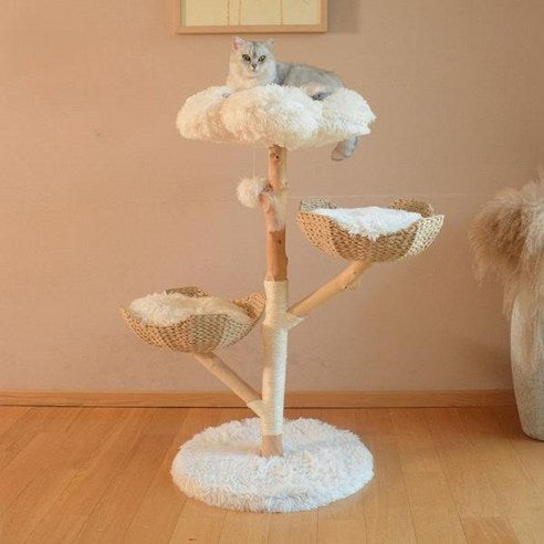 Solid Wood Hemp Rope Rattan Grass Cat Tree