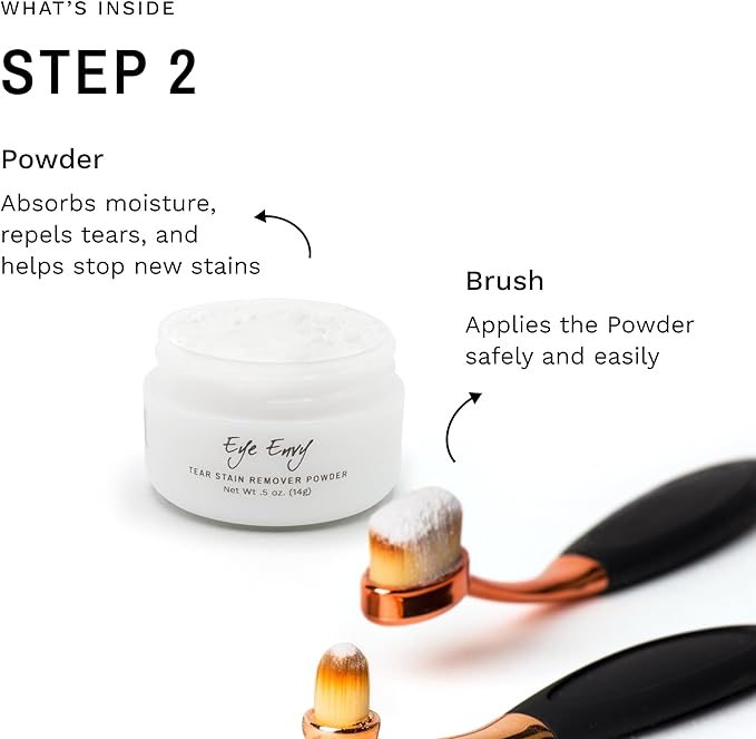 Eye Envy Dog Tear Stain Remover Starter Kit with ProPowder Brush | Stain Solution, Applicator Pads, Stain Powder and Applicator Brush | Lasts 30-45 Days - kikiandpuppies