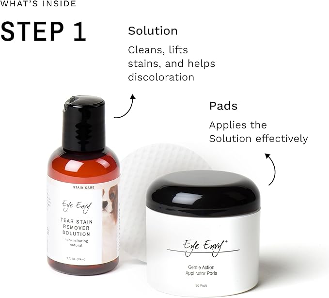 Eye Envy Dog Tear Stain Remover Starter Kit with ProPowder Brush | Stain Solution, Applicator Pads, Stain Powder and Applicator Brush | Lasts 30-45 Days - kikiandpuppies