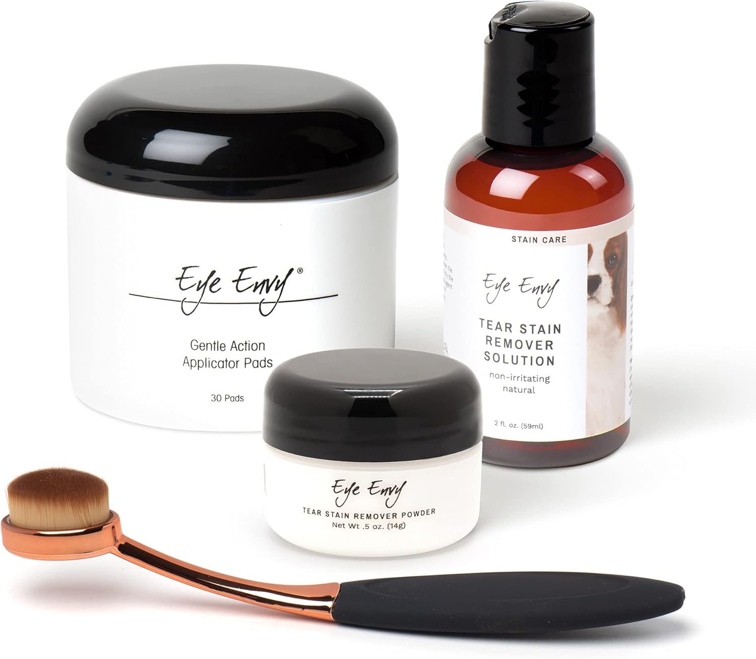 Eye Envy Dog Tear Stain Remover Starter Kit with ProPowder Brush | Stain Solution, Applicator Pads, Stain Powder and Applicator Brush | Lasts 30-45 Days - kikiandpuppies