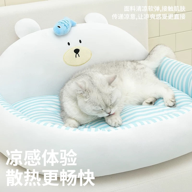 Little Bear Cooling Cat Dog Ice Silk Bed - kikiandpuppies