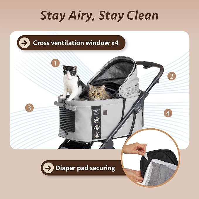 AGILE 2 | Auto Folding Medium Pet Stroller - kikiandpuppies