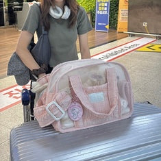 Ajibaek Cube See-through Blush Pink♡ Pet Carrier Bag With Cushion