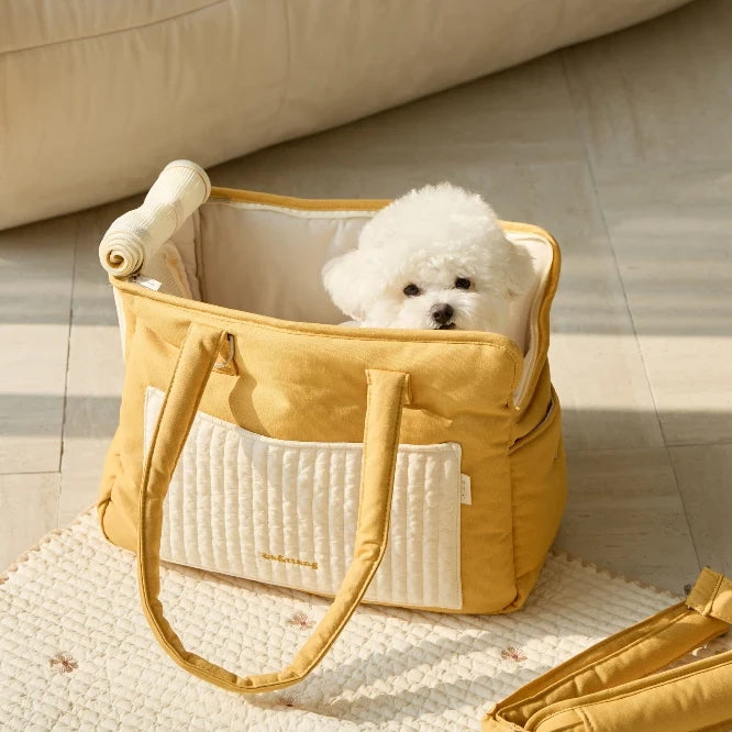 Ba&ttang-Quilted Pocket Two in One Shoulder Bag Yellow - kikiandpuppies