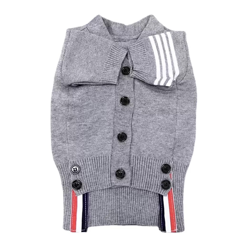 Pet Buttoned Striped Sweater Cardigan