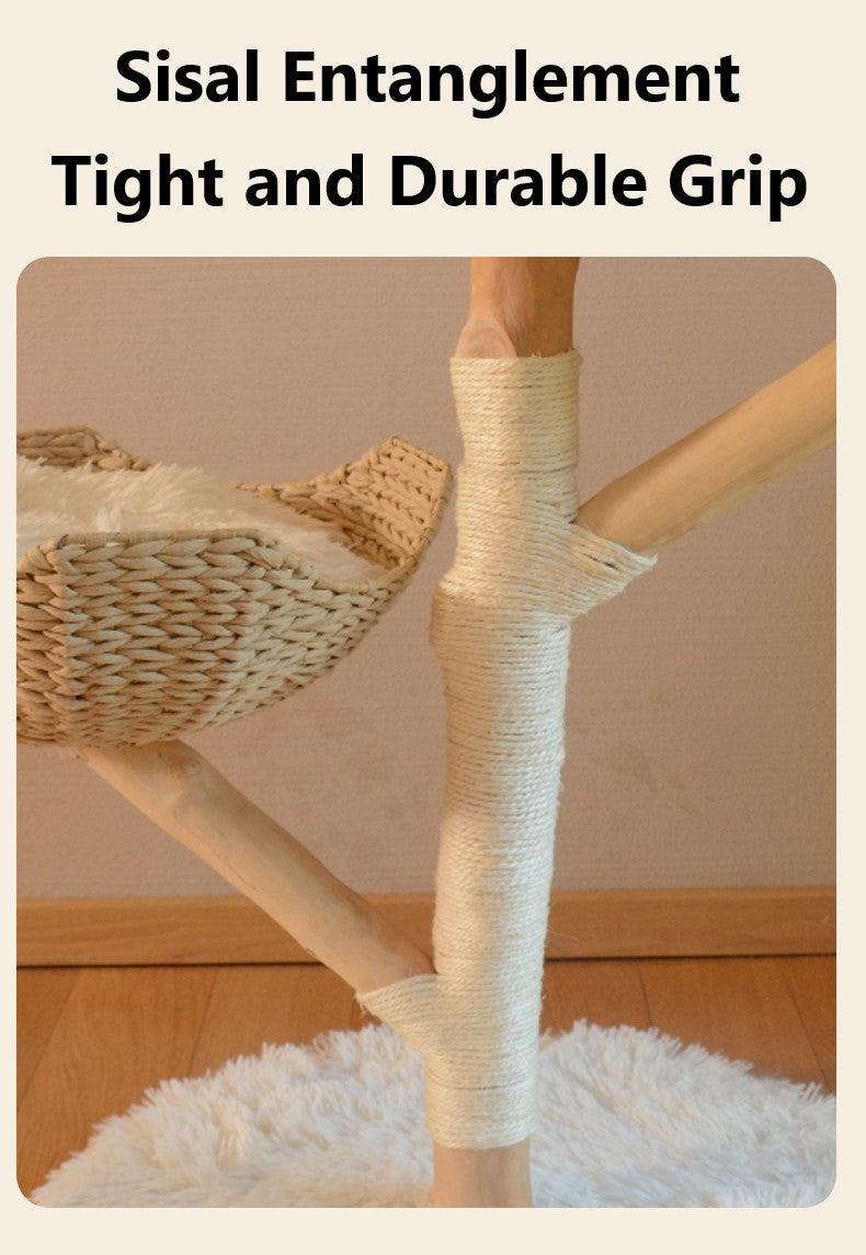 Solid Wood Hemp Rope Rattan Grass Cat Tree