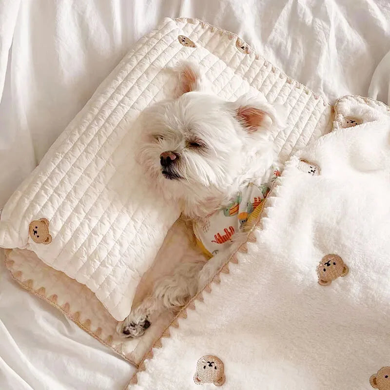 Little Bear Cotton Pet Pillow Quilt Bed Set - kikiandpuppies