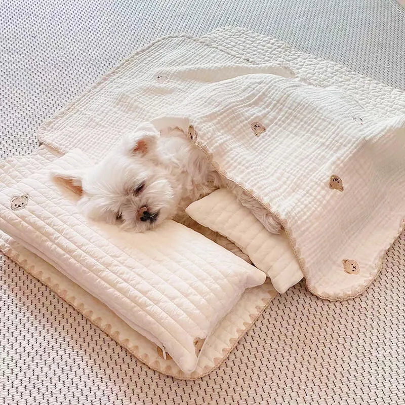 Little Bear Cotton Pet Pillow Quilt Bed Set - kikiandpuppies