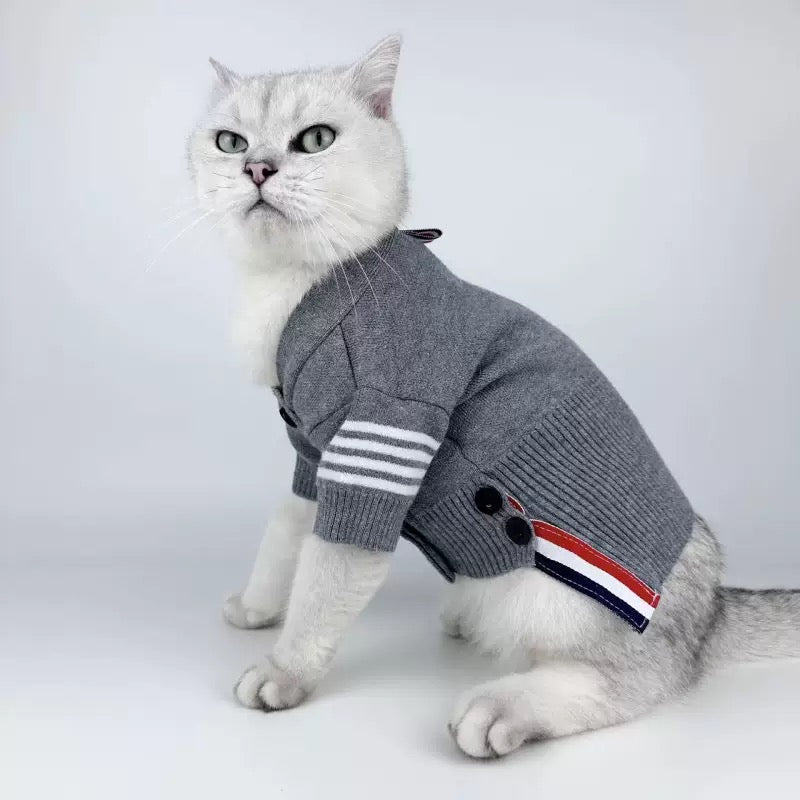 Pet Buttoned Striped Sweater Cardigan