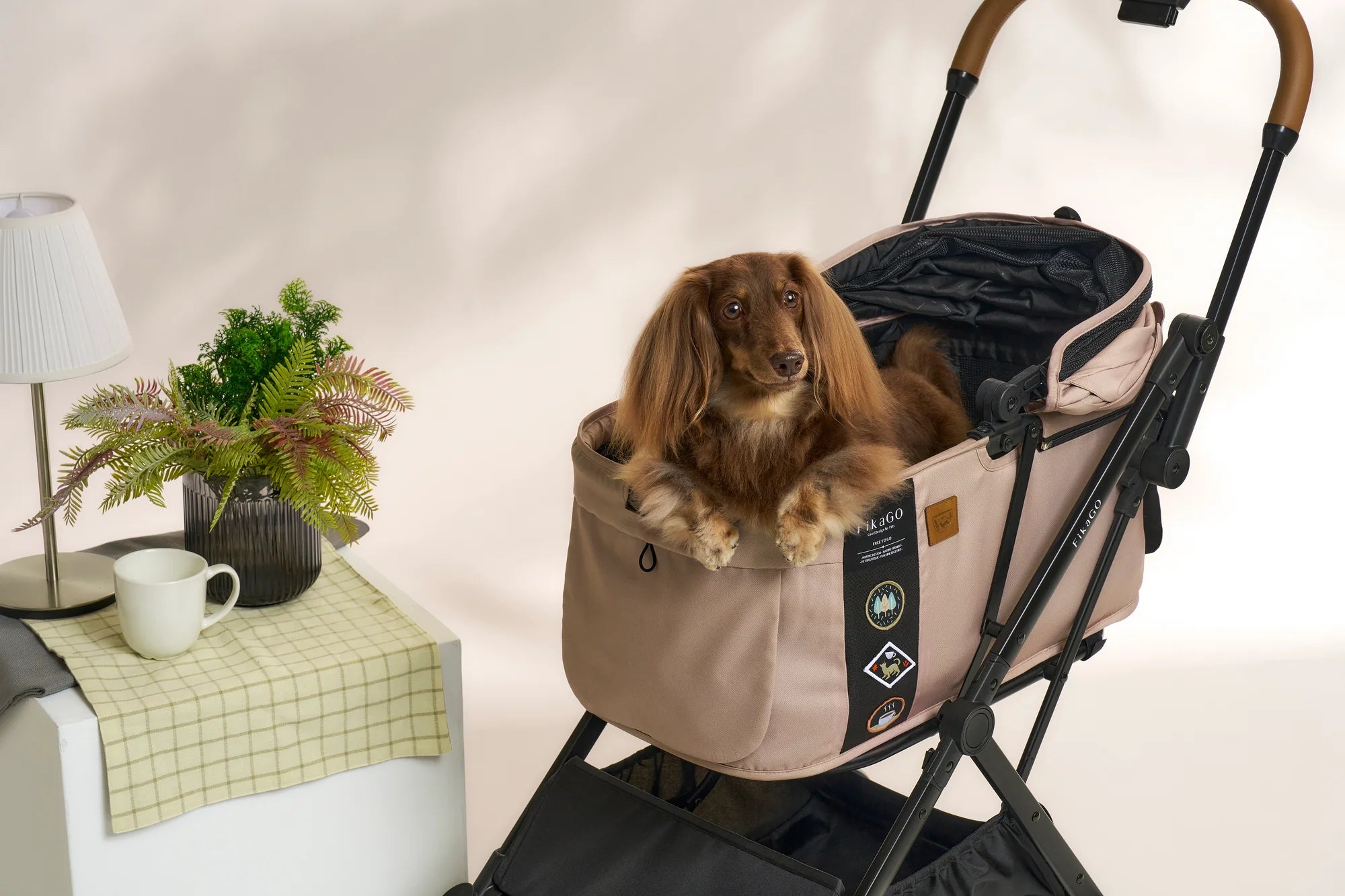 FikaGo FREE TO GO | Auto Quick Folding Pet Stroller - Hygge Beige - kikiandpuppies