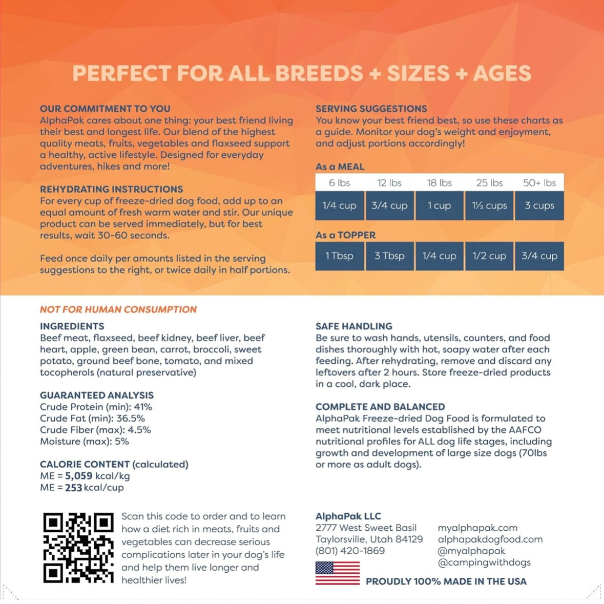 AlphaPak Freeze-Dried Dog Food Raw Grass-fed Beef Recipe