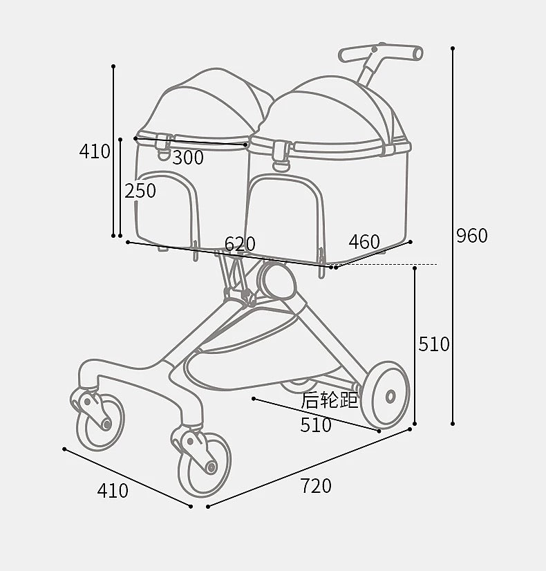 TooDanDan Twin Two-Seater Pet Stroller - kikiandpuppies
