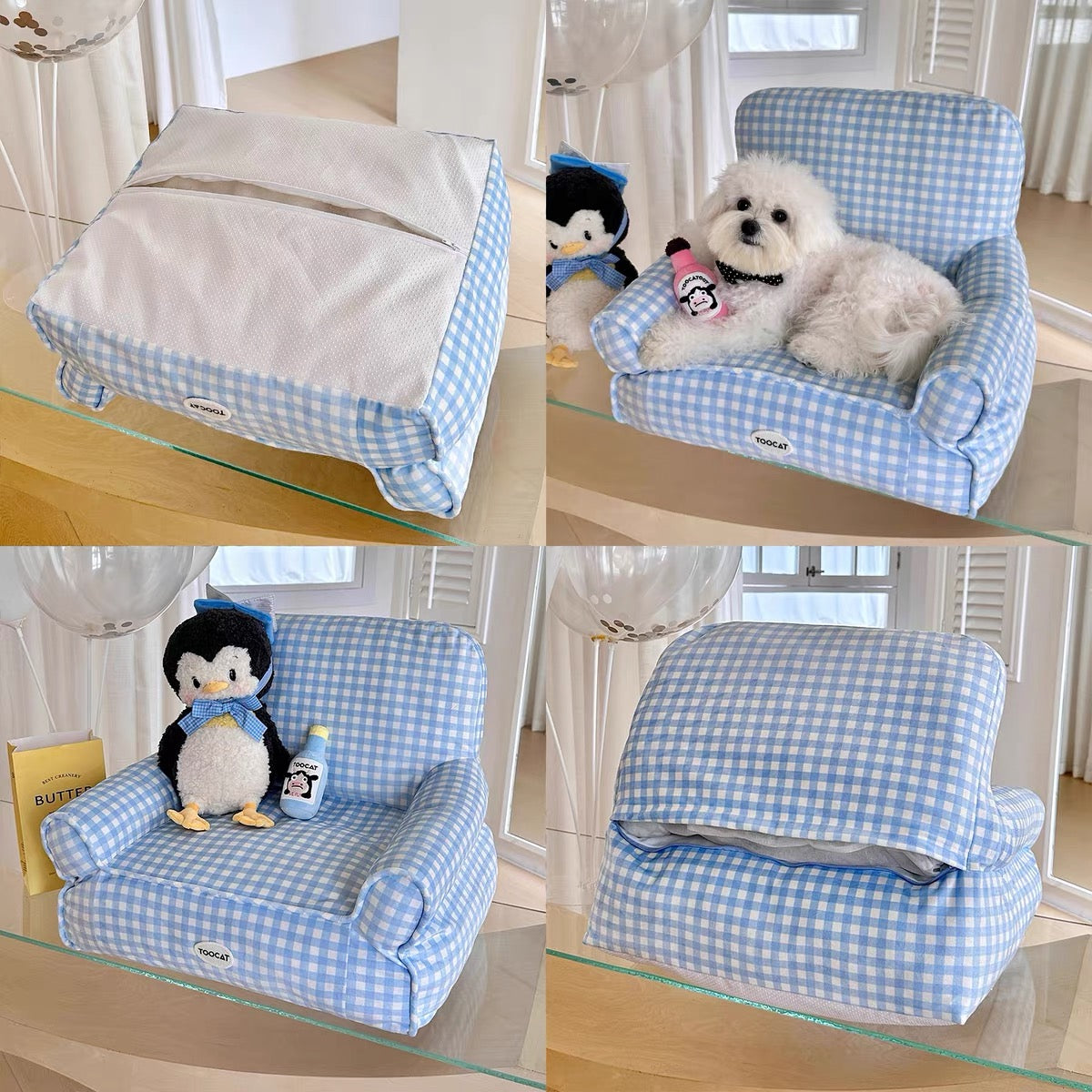 Cute Little Tofu Pet Sofa Bed Blue - kikiandpuppies
