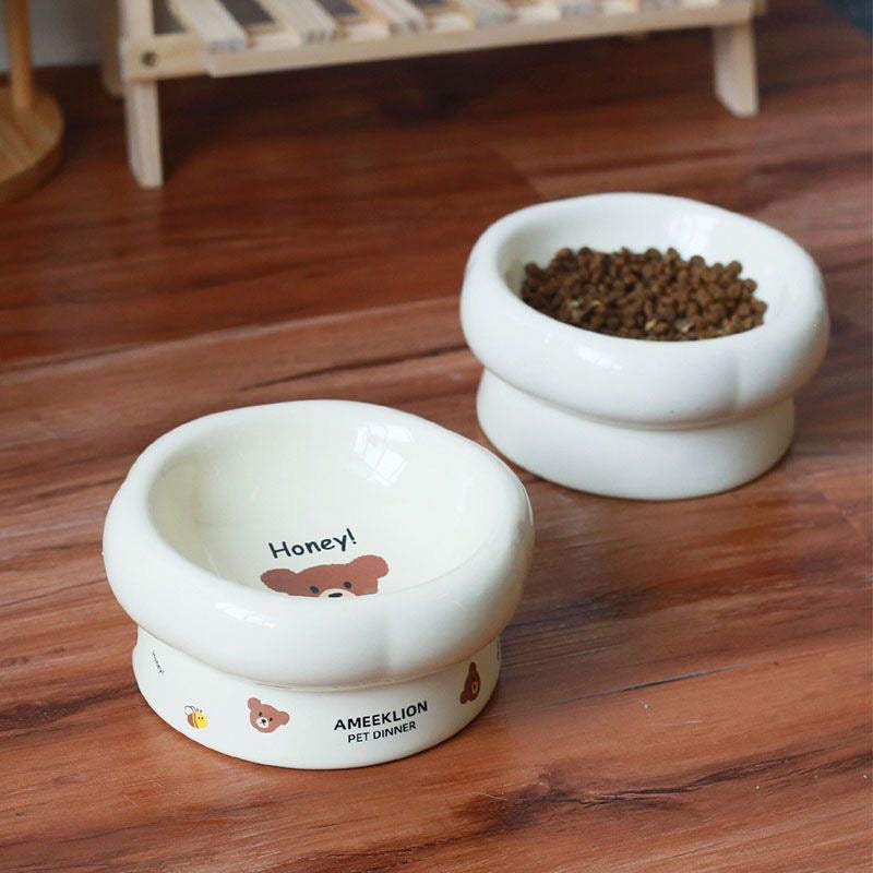 Little Bear Slanted Ceramic Cat Bowls Small Dog Bowls