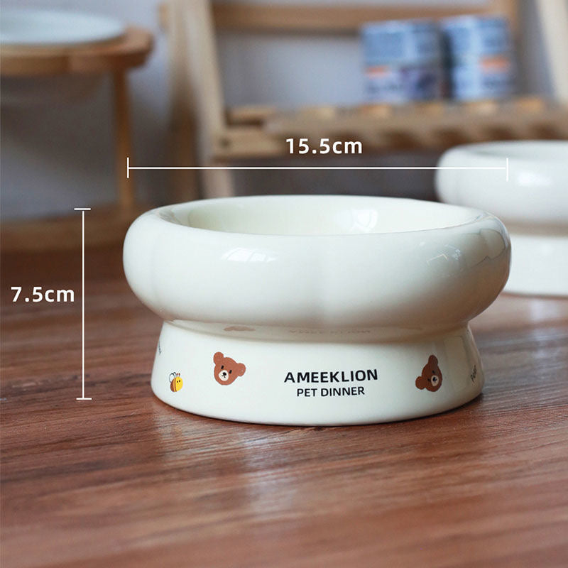 Little Bear Slanted Ceramic Cat Bowls Small Dog Bowls