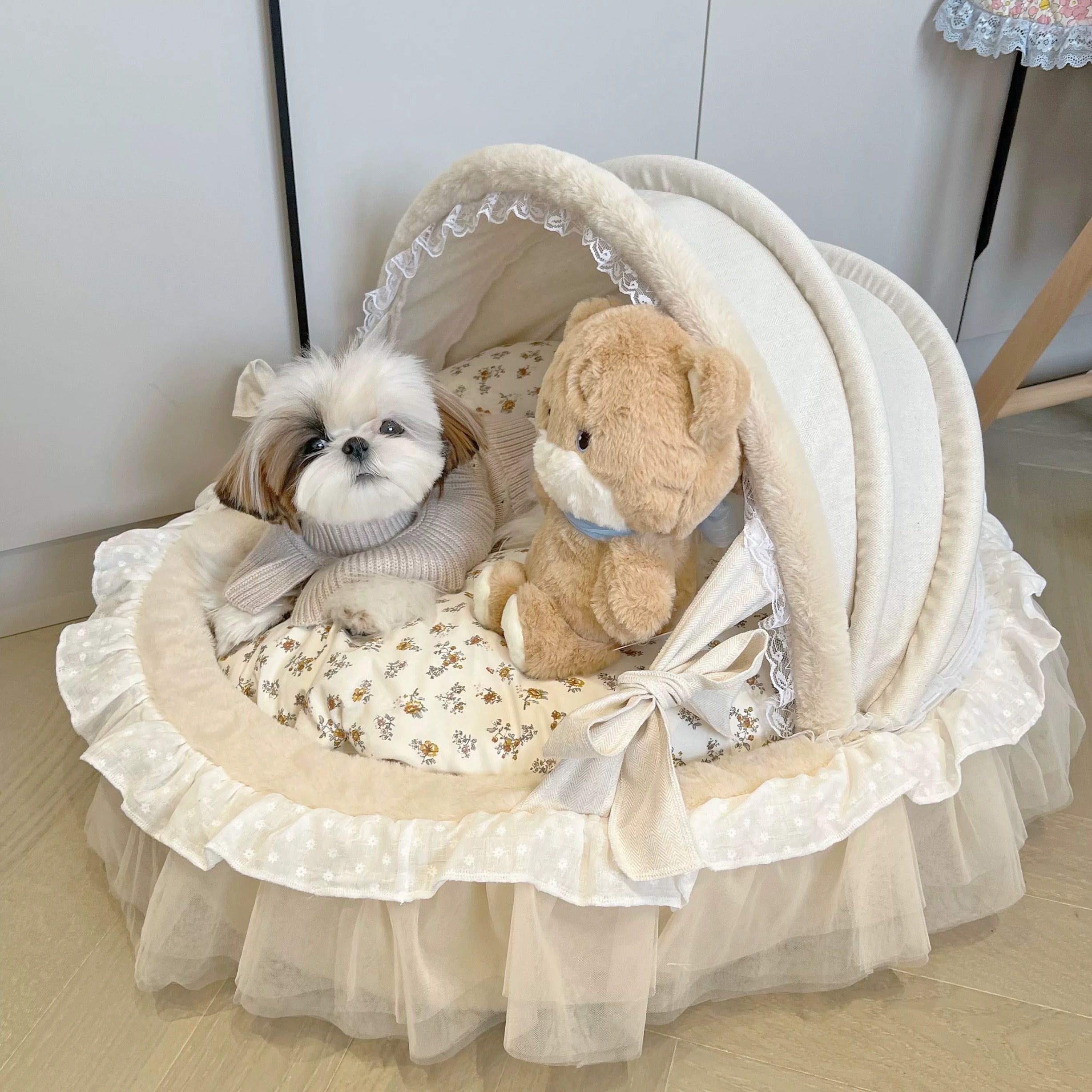Floral Print Pet Cradle Bed for Dogs & Cats