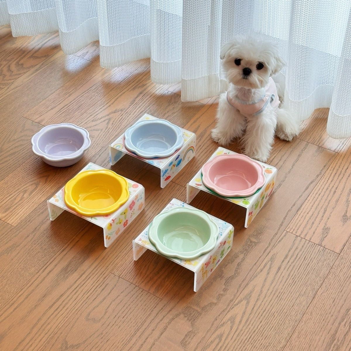Pet Ceramic Cat Dog Bowls Set With Tray