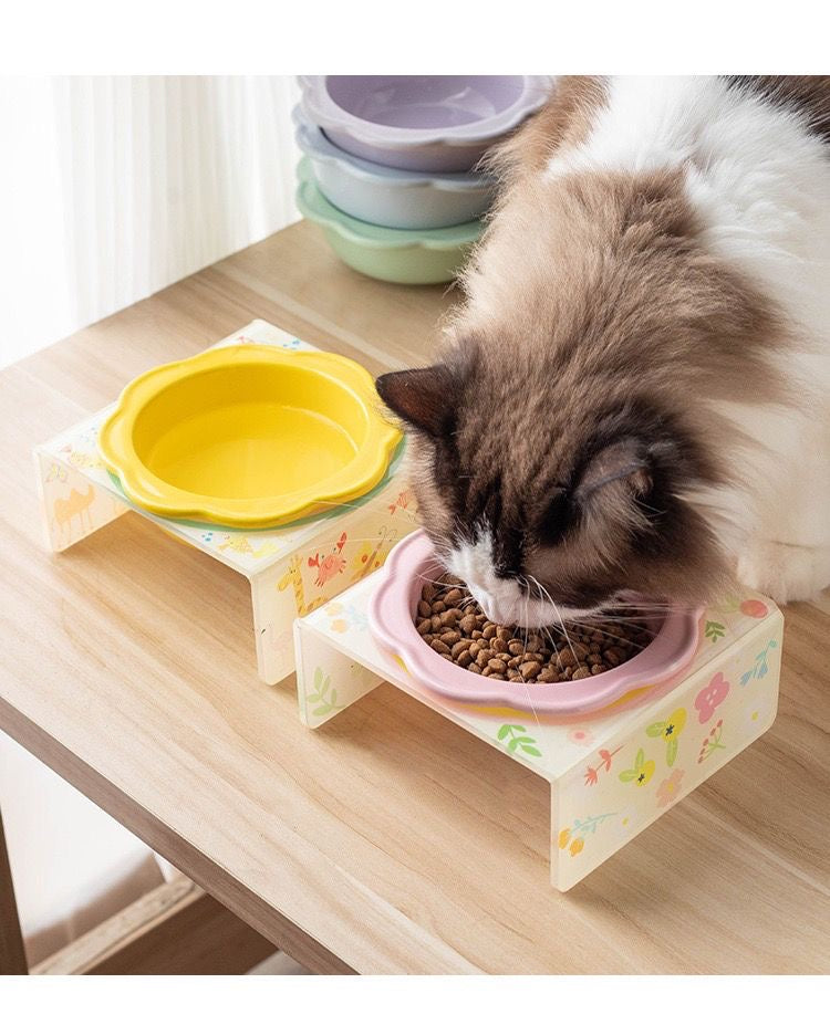 Pet Ceramic Cat Dog Bowls Set With Tray