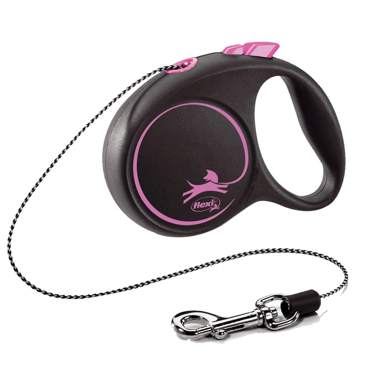 Flexi Black Design Pink Tape Retractable Dog Leash - kikiandpuppies