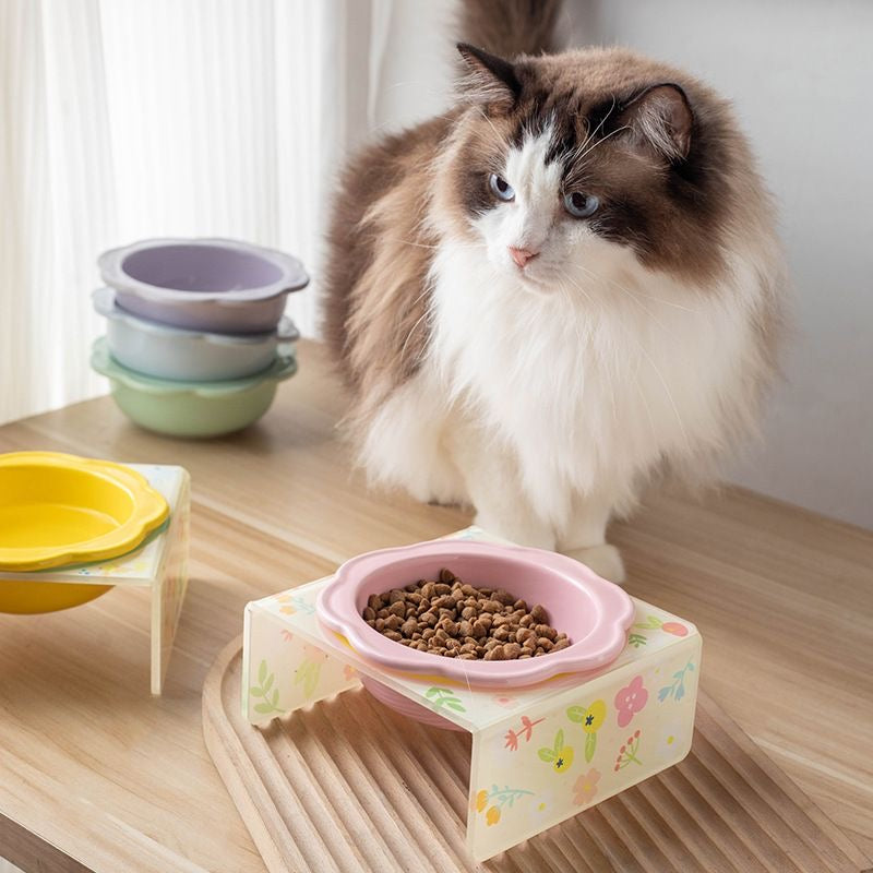 Pet Ceramic Cat Dog Bowls Set With Tray