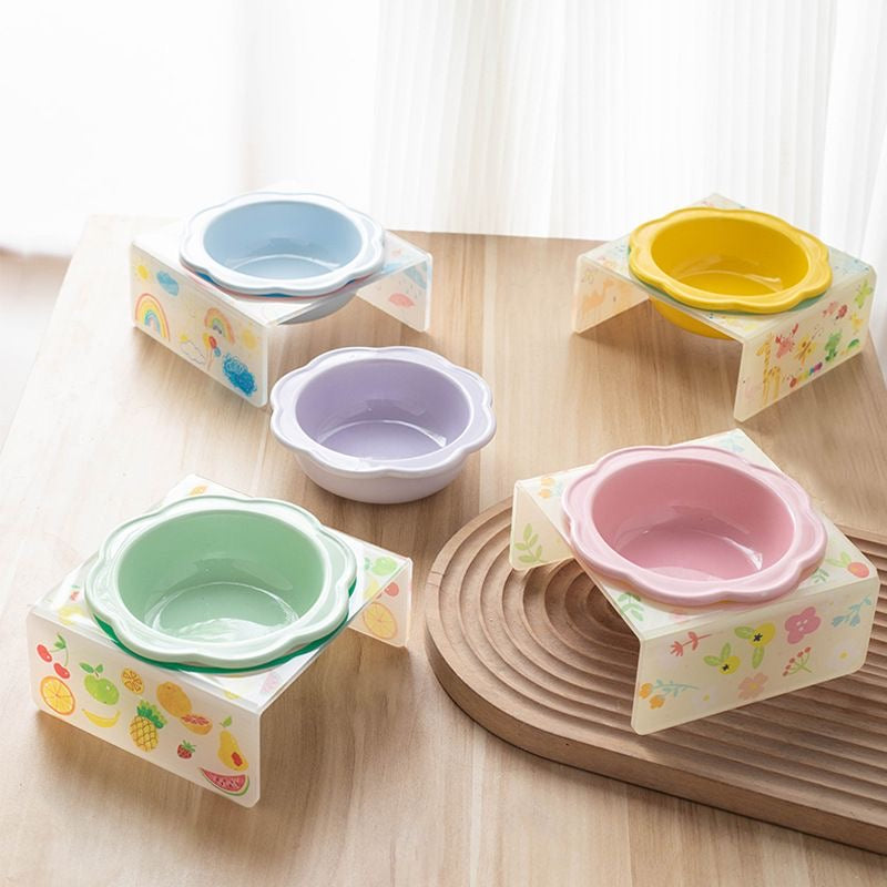 Pet Ceramic Cat Dog Bowls Set With Tray