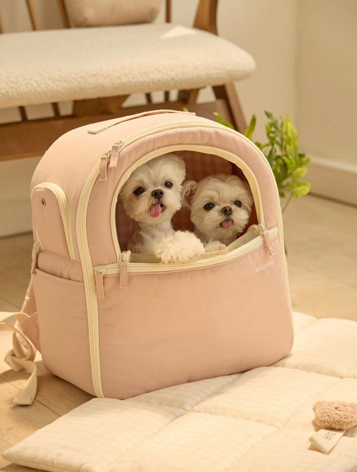 Ba&ttang Pet Carrier Bag Soft Curve Backpack (pink)