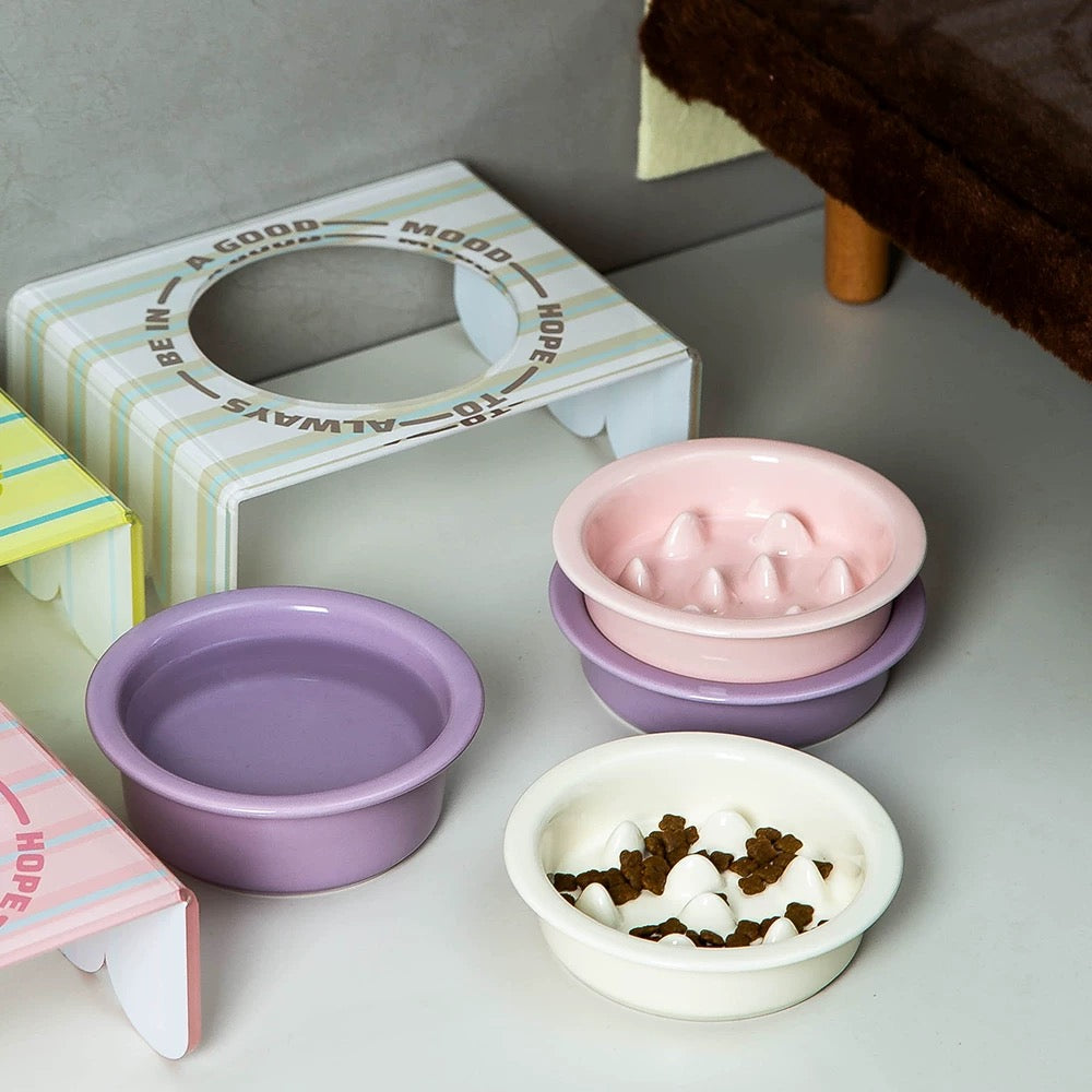 Ceramic Pet Slow Feeder Bowl With Acrylic Holder - kikiandpuppies