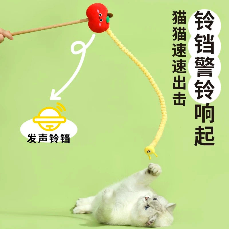 Purlab Apple Catnip Teaser Wand Self-Play Entertainment Toy