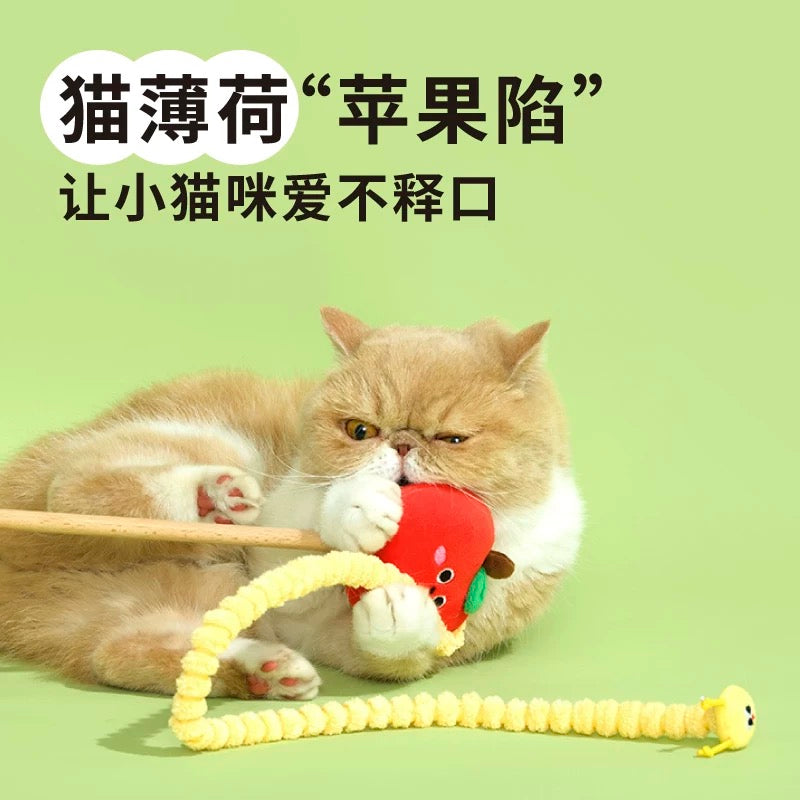 Purlab Apple Catnip Teaser Wand Self-Play Entertainment Toy
