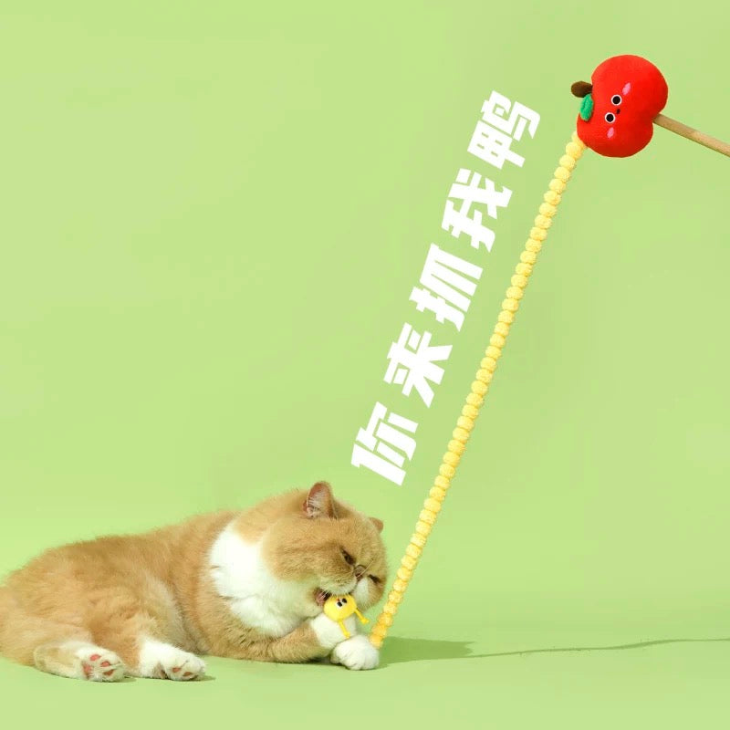 Purlab Apple Catnip Teaser Wand Self-Play Entertainment Toy