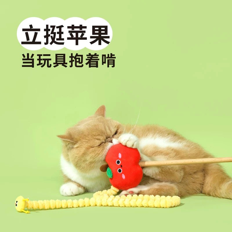Purlab Apple Catnip Teaser Wand Self-Play Entertainment Toy