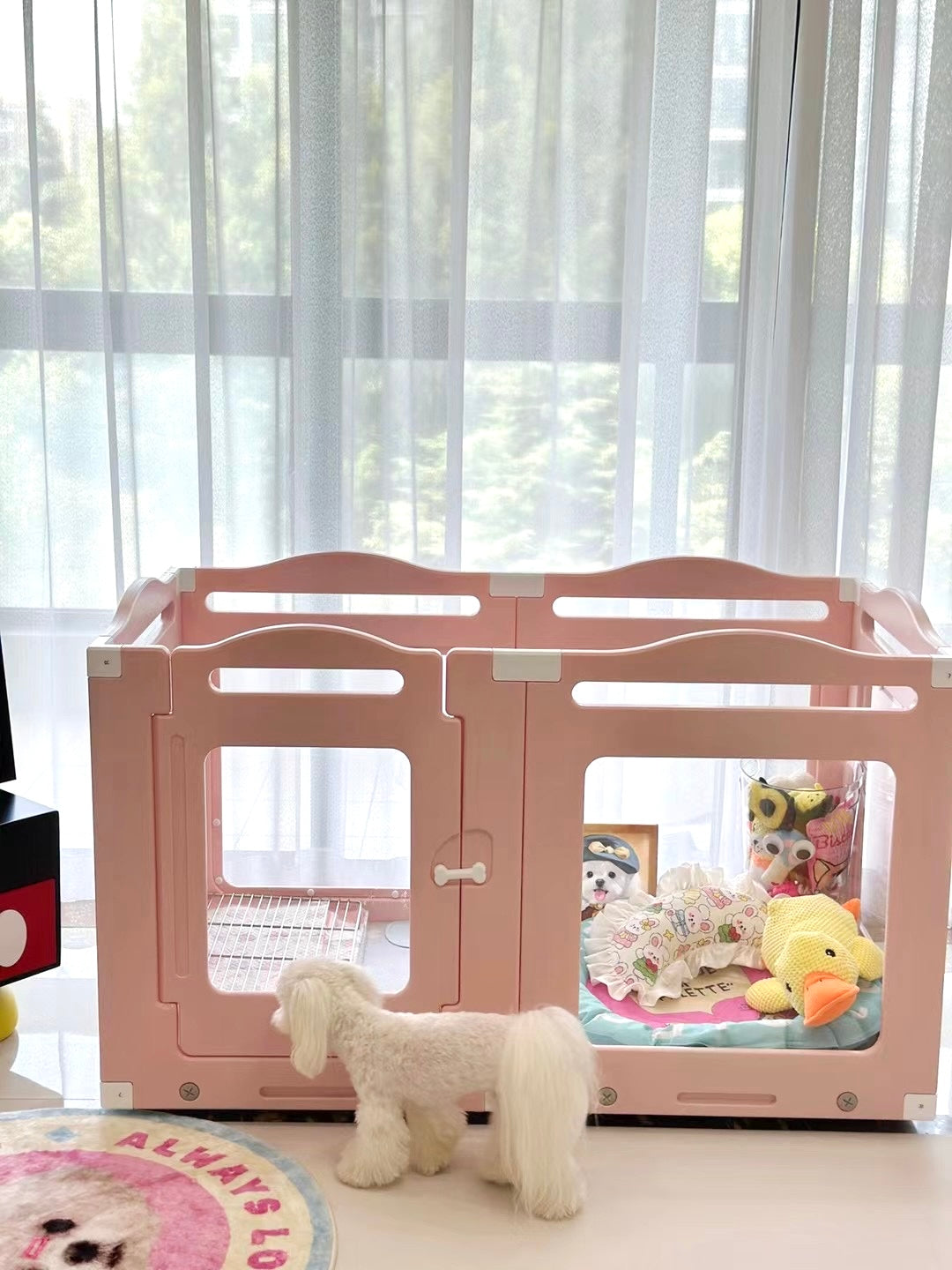 Pet Fence Scene Indoor Outdoor Furniture Dog Playpen Pink - 60cm