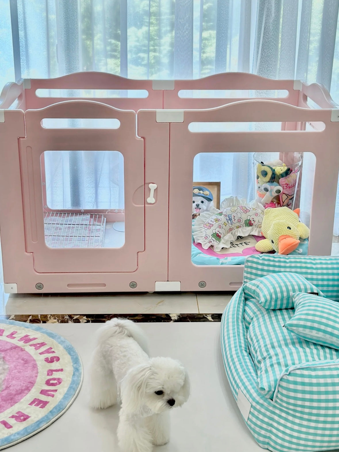 Pet Fence Scene Indoor Outdoor Furniture Dog Playpen Pink - 60cm