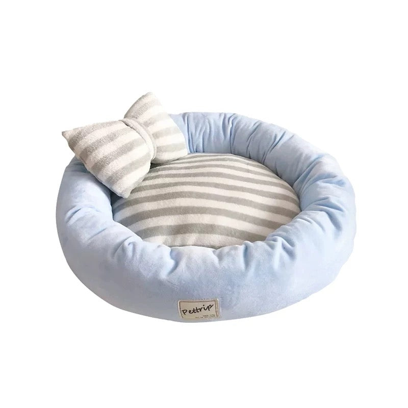Cute Bow Round Pet Bed and Pillow Set