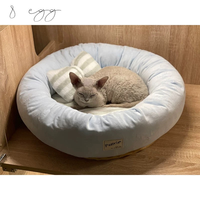 Cute Bow Round Pet Bed and Pillow Set