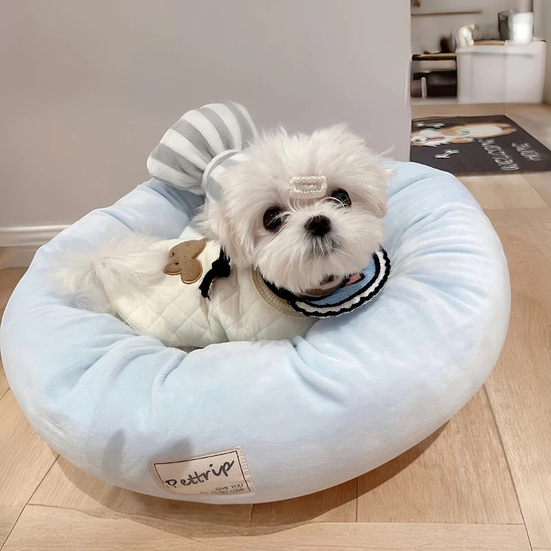 Cute Bow Round Pet Bed and Pillow Set