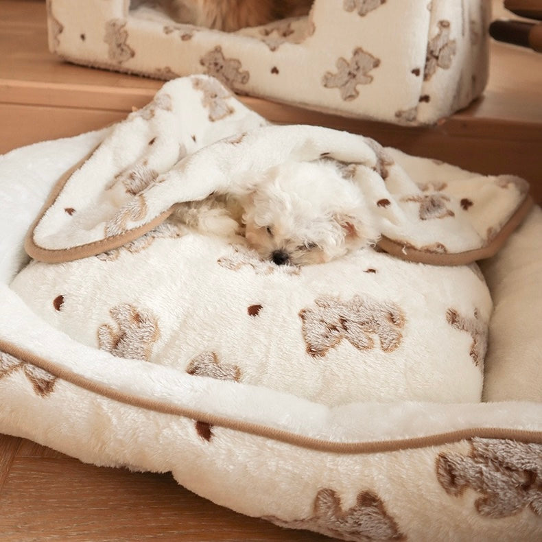 Classic Square Pet Bed – Cream Bear