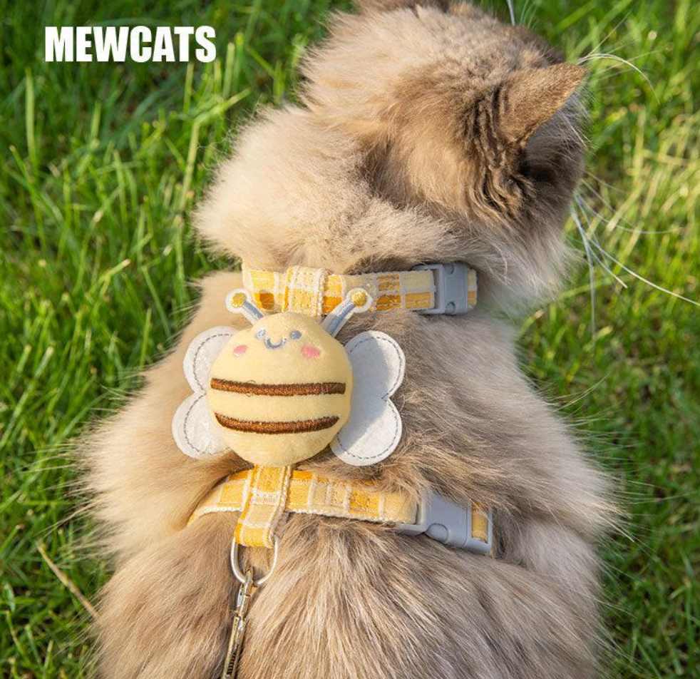 Cute Bee Cat Dog Harness Leash Set